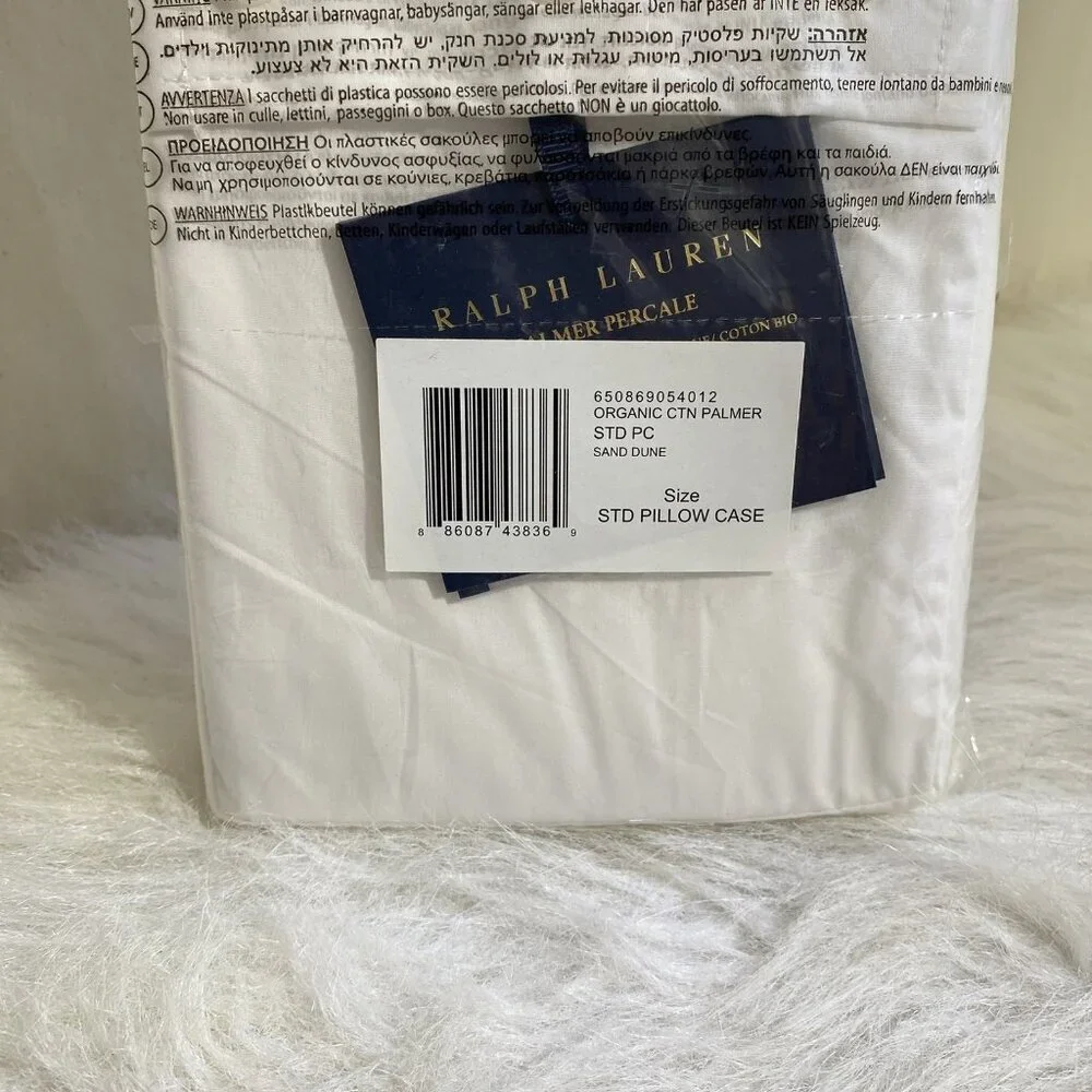 Ralph Lauren Palmer Organic Cotton Percale 2 Standard Pillowcases Sand Dune New